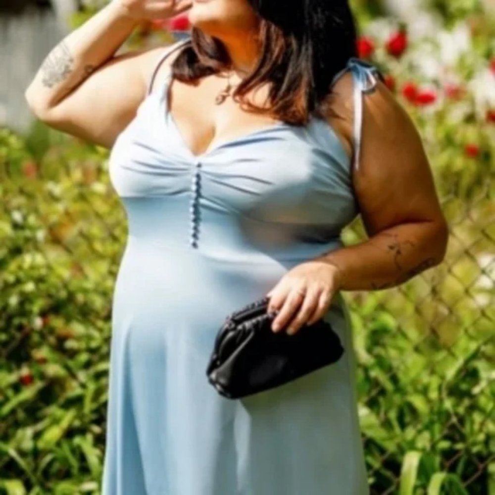 Danielle Bernstein 24W NWT Womens Blue Satin Midi Slip Dress from Macy's